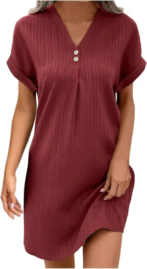 Womens Button Down Summer Dress 2025 Spring Flutter Sleeve Cotton Linen Dress Beach A Line Casual Dress Plus Size