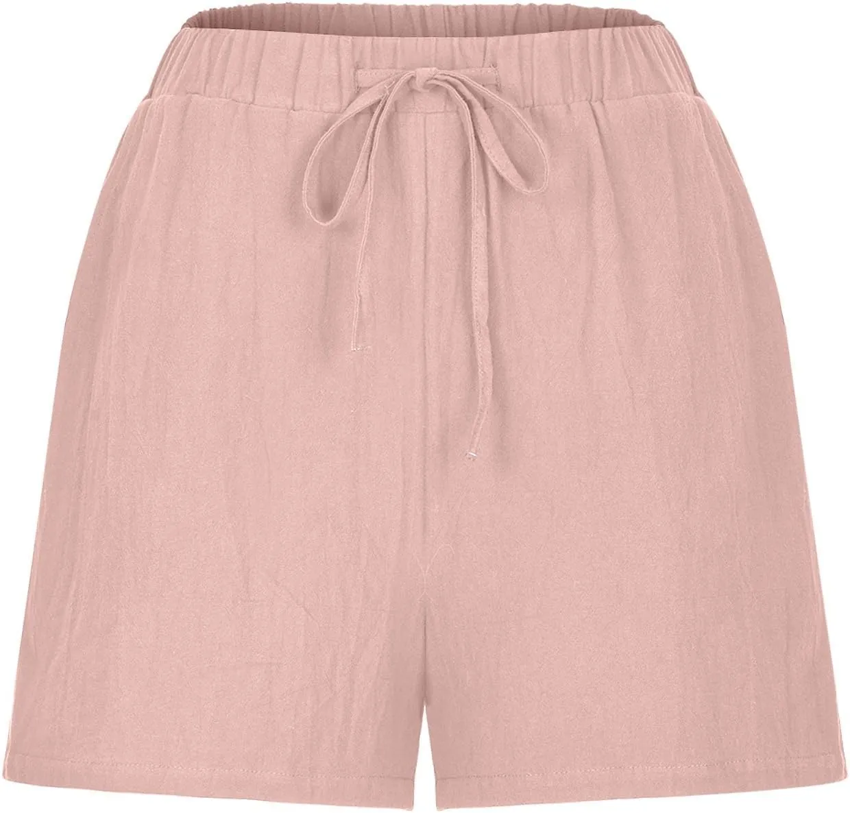 Womens Cotton Linen Shorts Casual Solid Drawstring Shorts Comfy Elastic High Waisted Shorts Summer Beach Shorts