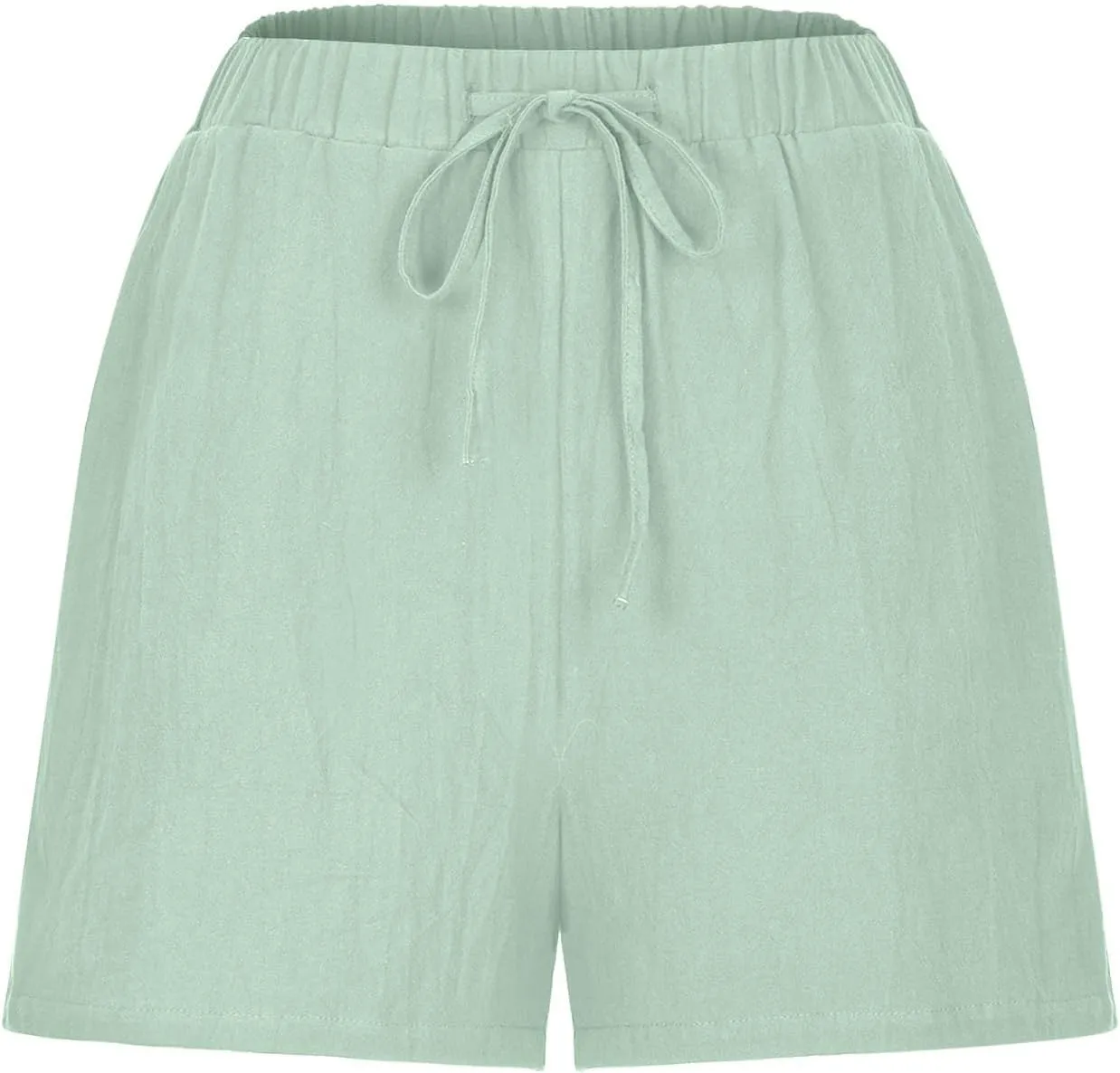 Womens Cotton Linen Shorts Casual Solid Drawstring Shorts Comfy Elastic High Waisted Shorts Summer Beach Shorts