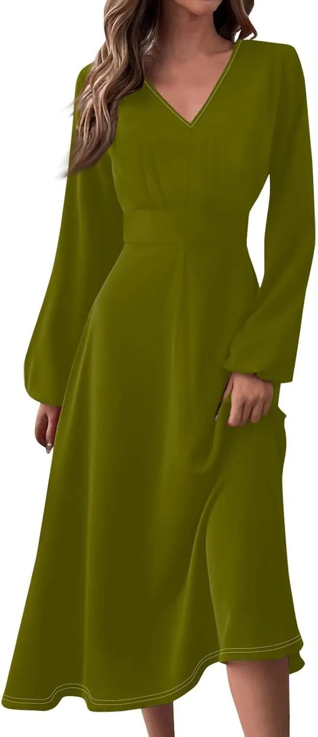 Womens Fall/Winter Dresses Long Sleeve V Neck Dresses Elegant Dresses Trendy Printed Dresses Dresses for Women