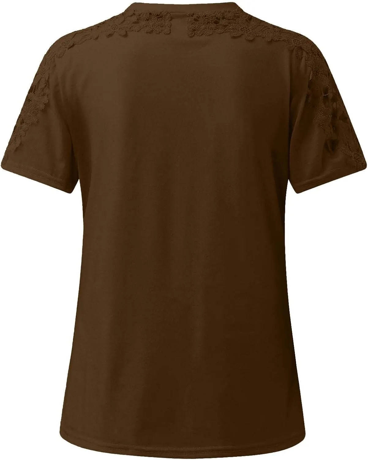 Womens Lace Stitching Short Sleeve Crewneck T-shirts Simple Solid Color Tops Fashion Casual Shirt