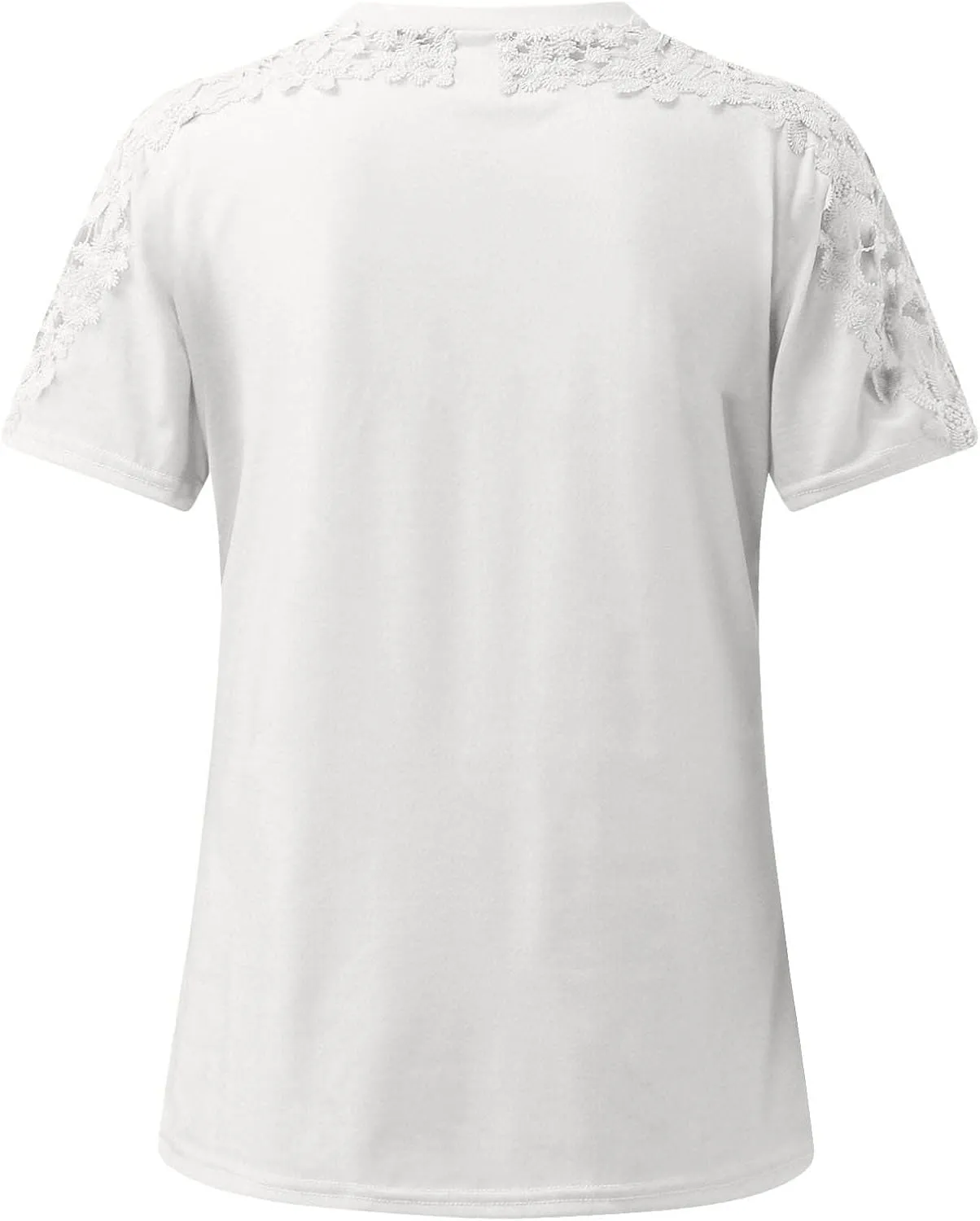 Womens Lace Stitching Short Sleeve Crewneck T-shirts Simple Solid Color Tops Fashion Casual Shirt