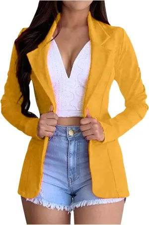 Women's Long Blazer Solid Open Front Cardigan Formal Suit Sleeve Blouse Coat Blazers for Work Casual