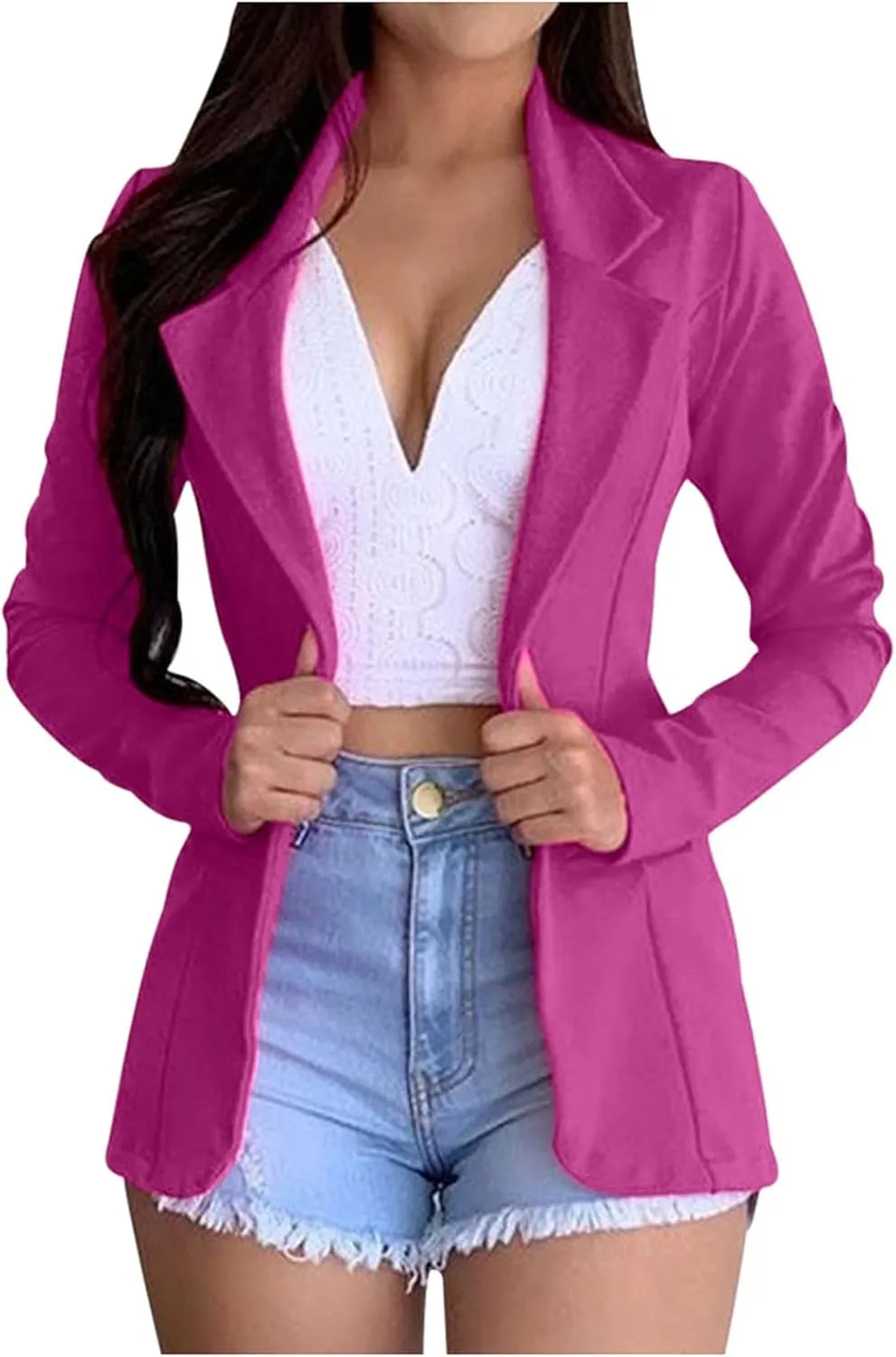 Women's Long Blazer Solid Open Front Cardigan Formal Suit Sleeve Blouse Coat Blazers for Work Casual