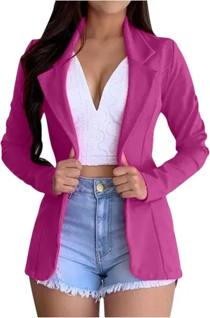 Women's Long Blazer Solid Open Front Cardigan Formal Suit Sleeve Blouse Coat Blazers for Work Casual