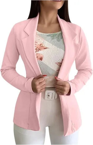 Women's Long Blazer Solid Open Front Cardigan Formal Suit Sleeve Blouse Coat Blazers for Work Casual
