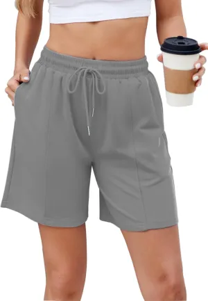 Women's Long Sweat Shorts with Pockets Bermuda Shorts Casual Summer Shorts Loose Lounge Shorts
