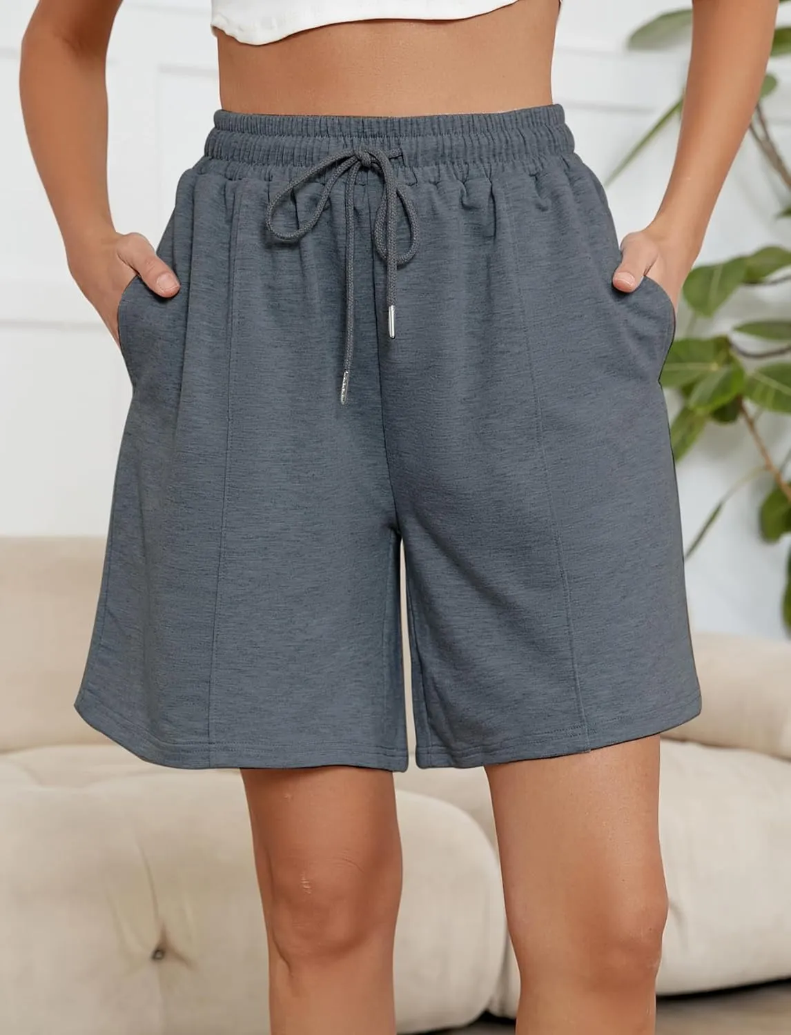 Women's Long Sweat Shorts with Pockets Bermuda Shorts Casual Summer Shorts Loose Lounge Shorts