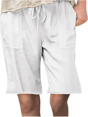 Womens Summer Casual Shorts Elastic Drawstring Waist Straight-Legs Shorts Cotton Linen 5 Inch Casual Shorts Sweat Shorts