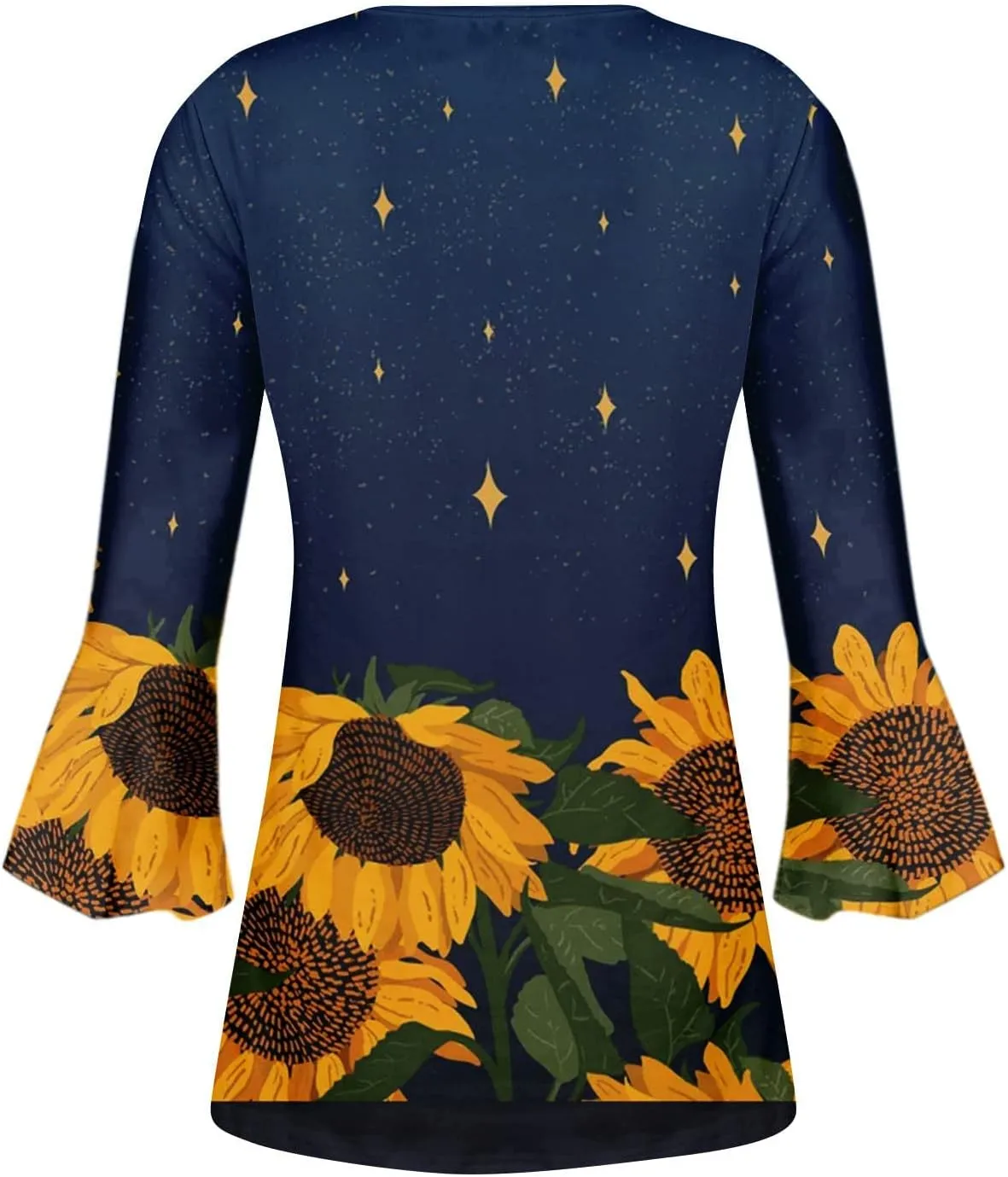Womens Summer Shirts Boho Floral Print Tees 3/4 Sleeve Button Down V Neck Empire Waist Tunic Top Trendy Clothes 2024