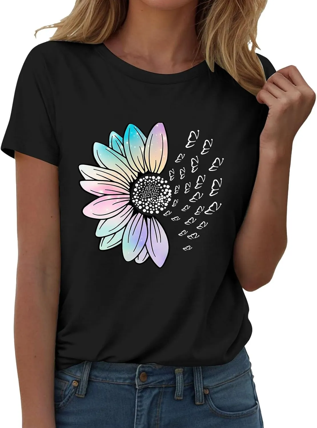 Womens Summer Short Sleeve T Shirt Soft Plus Size Cotton Graphic Crewneck Tees Casual Summer Basic Tunic Top Trendy 2025