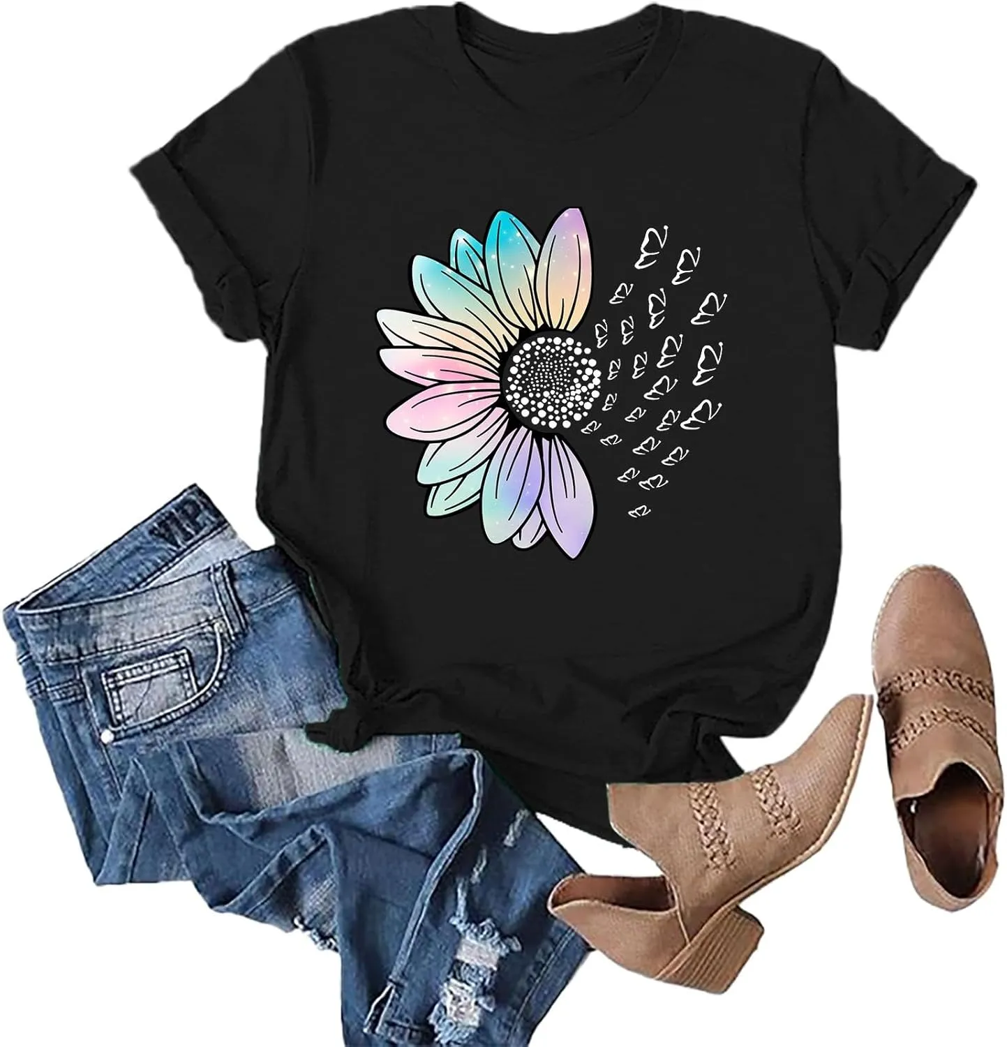Womens Summer Short Sleeve T Shirt Soft Plus Size Cotton Graphic Crewneck Tees Casual Summer Basic Tunic Top Trendy 2025