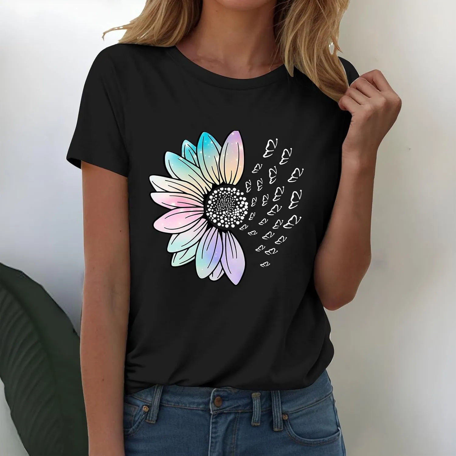 Womens Summer Short Sleeve T Shirt Soft Plus Size Cotton Graphic Crewneck Tees Casual Summer Basic Tunic Top Trendy 2025