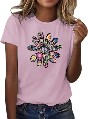 Womens Summer Short Sleeve T Shirt Soft Plus Size Cotton Graphic Crewneck Tees Casual Summer Basic Tunic Top Trendy 2025