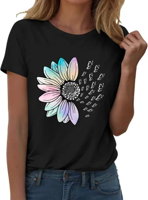 Womens Summer Short Sleeve T Shirt Soft Plus Size Cotton Graphic Crewneck Tees Casual Summer Basic Tunic Top Trendy 2025