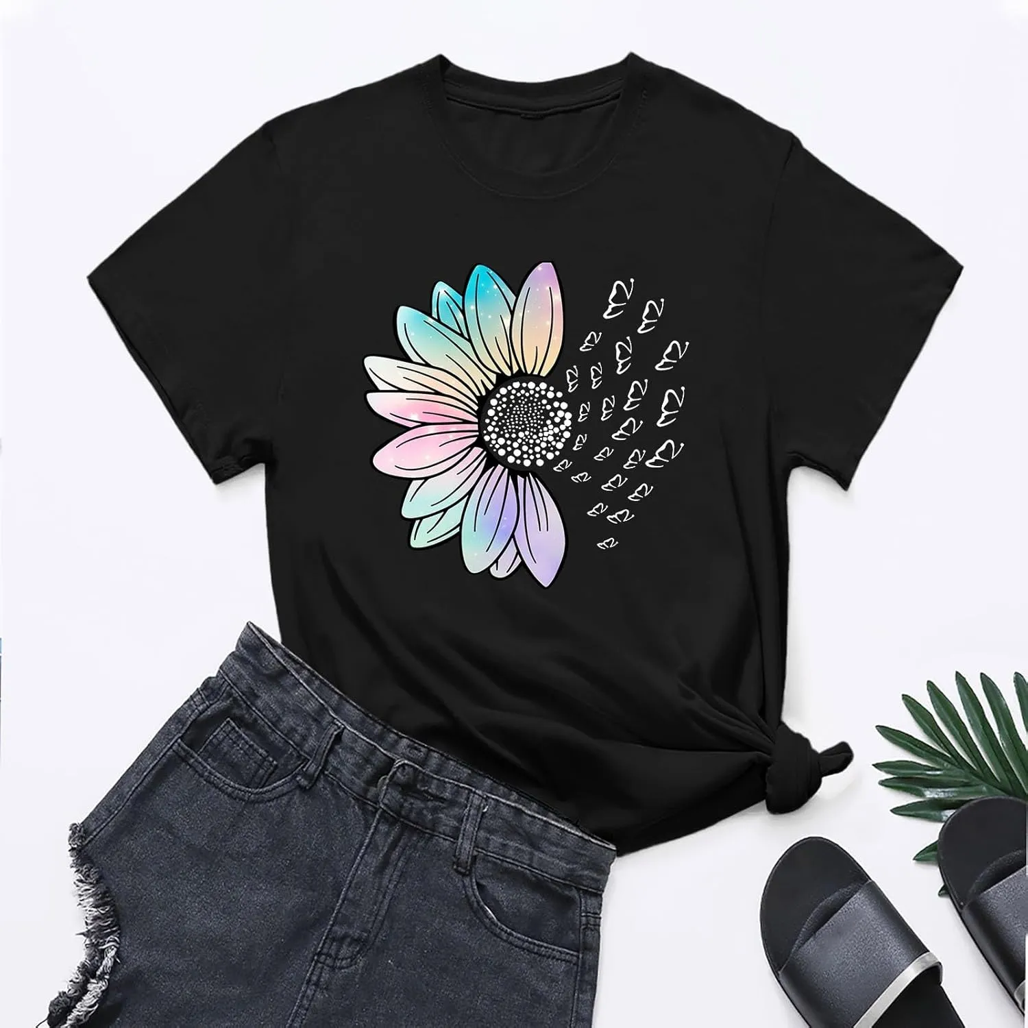 Womens Summer Short Sleeve T Shirt Soft Plus Size Cotton Graphic Crewneck Tees Casual Summer Basic Tunic Top Trendy 2025
