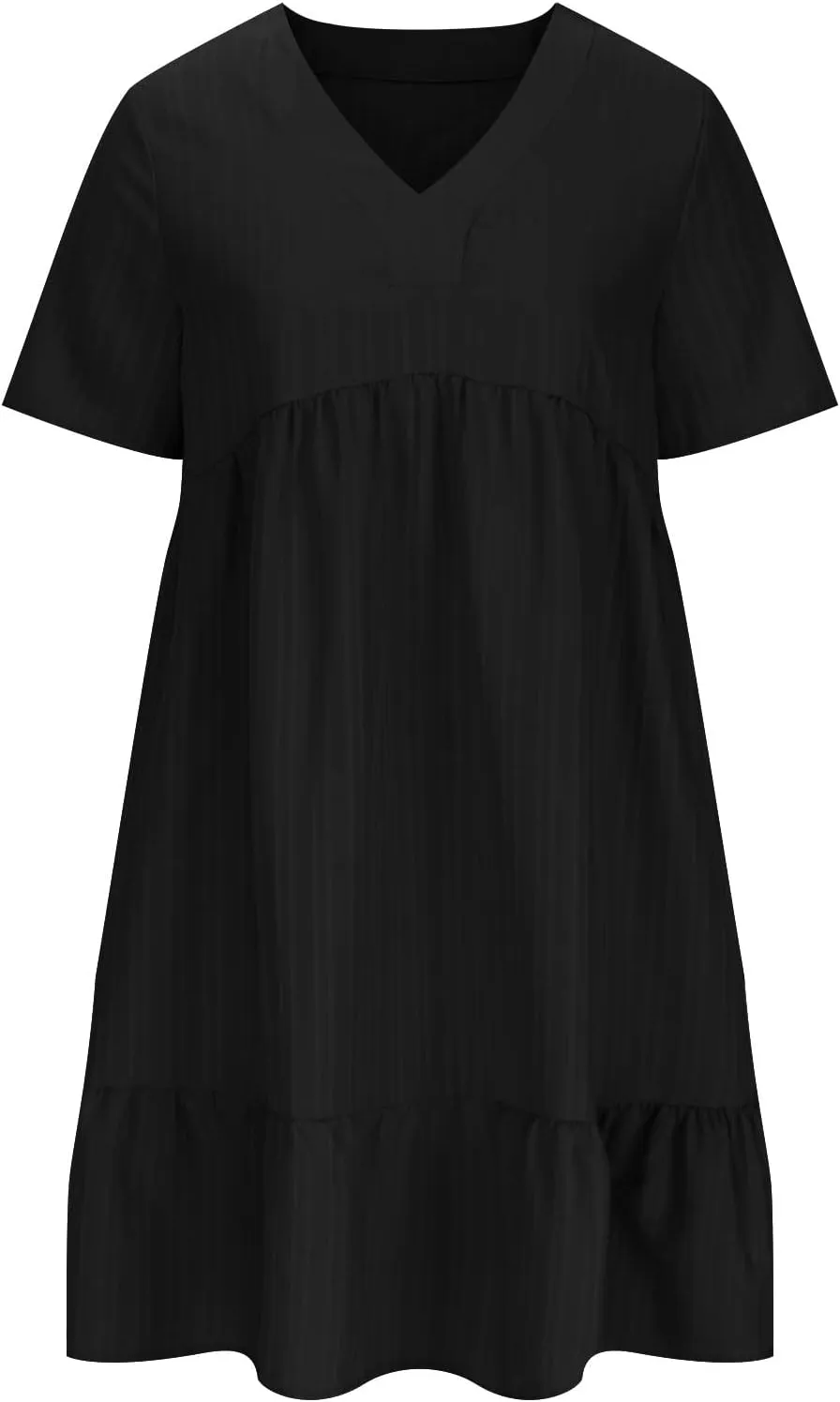 Women's Sundresses Short Sleeve Elegant Mini Dress Ruffle Pleated Summer Dresses Flowy V Neck Beach Dress