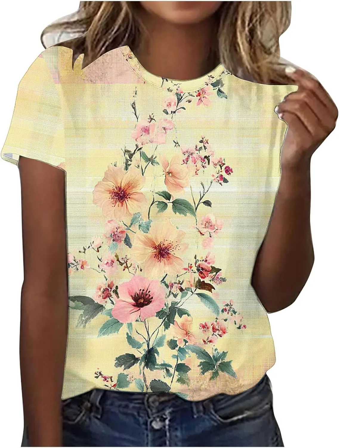 Women's Vintage Floral Tee Shirts 2025 Summer Tops Crewneck Short Sleeve T Shirts Dressy Casual Tunics Cute Blouses