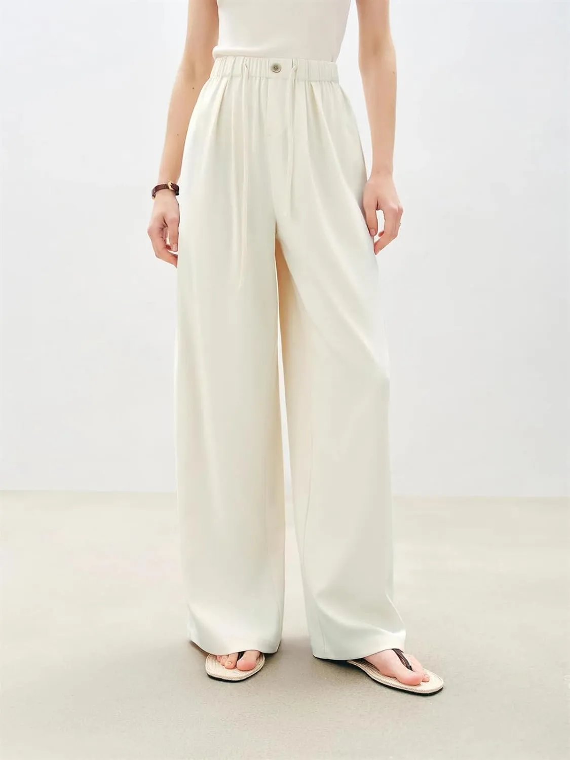 Women's Wide Leg Pants Elastic Waist Beach Casual Office Summer Vacation Y2k Trousers