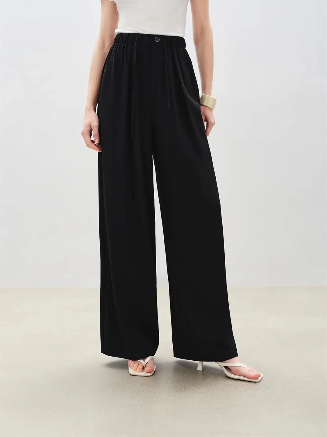 Women's Wide Leg Pants Elastic Waist Beach Casual Office Summer Vacation Y2k Trousers