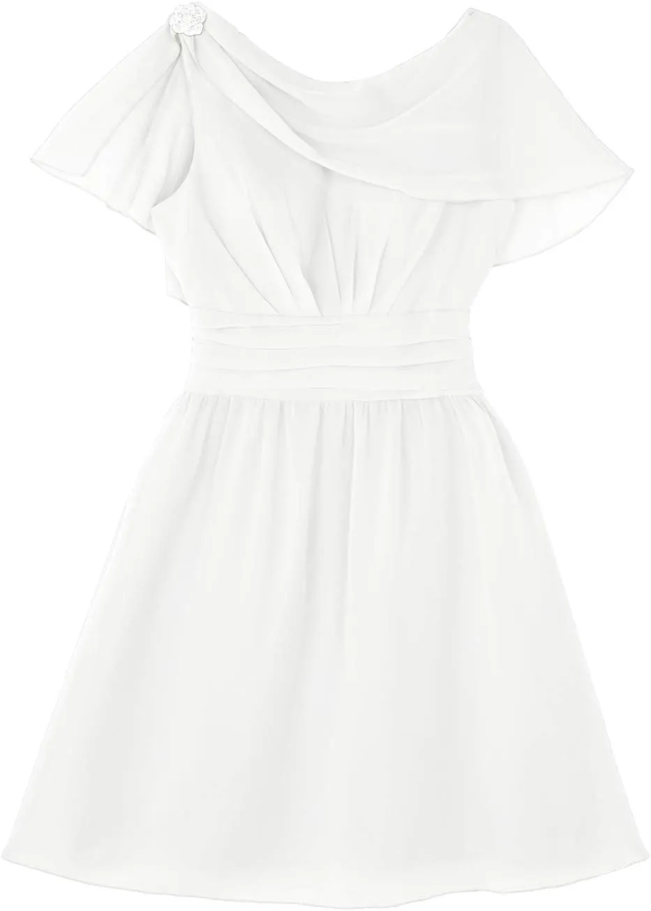 YiZYiF Womens Chiffon Ruffle Flattering Cape Sleeve Evening Ball Prom Gown Cocktail Dress